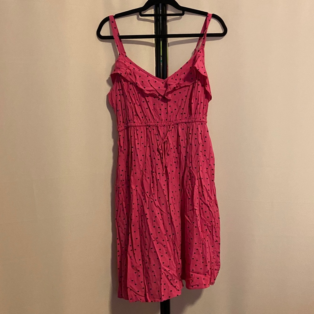 NWT Torrid Hot Pink w/navy hearts Ruffle Dress Sz1